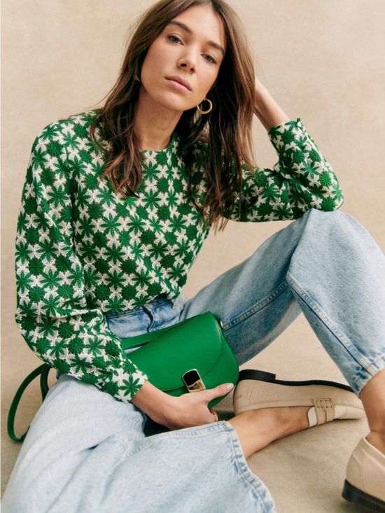 Sezane Tops - Sezane Jesse Green and White Floral Top